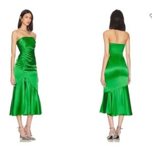 NEW Cinq à Sept emerald green Valmore Ruched Silk Midi Dress Size 4
